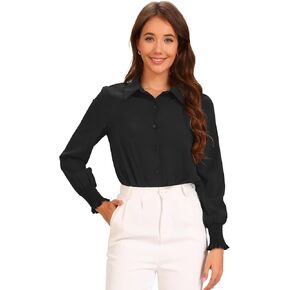 Allegra K Long Sleeves Leotard Shirt for Women's Collared Business Dressy Bodysuit Top