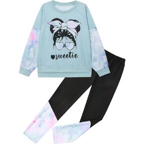 Girls Clothes Sweatie Girl Print Long Sleeve Hoodie Pullover Sweatshirt and Leggings 2PC Girls Outfits Fall 6-14T