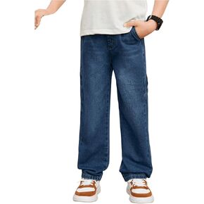 Verdusa Boy's Straight Leg Denim Pants Trousers Elastic Waist Jeans with Pockets