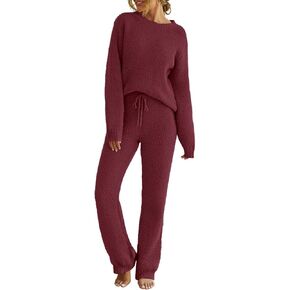 MEROKEETY Womens Fuzzy Fleece Long Sleeve 2 Piece Loungewear Outfits Sweater Pants Pajama Sets