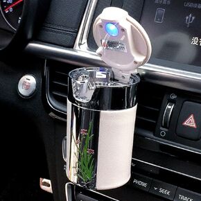 FMS Car Cigarette Ashtray Portable Solar Charging Automotive Ashtray with Blue LED light for Most Car Air Vent and Cup Holder, White