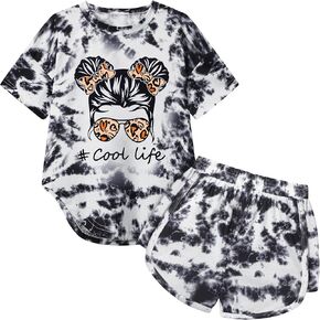 KANGKANG Girls Clothes Tie Dye Short Sleeve Tops + Shorts 2Pcs Kids Summer T-shirt Outfit