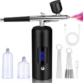 Daakro Cordless Airbrush Set - Portable Rechargeable Airbrush Kit with Compressor, LCD Screen Upgraded Cordless Airbrush Set for Makeup, Nail Art, Cake Decor, Model Painting, Barber, Tattoo(Pink)