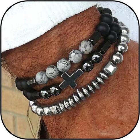 Cross Bracelet for Men Mens Cross Bracelet Mens Beaded Bracelets Men's Bracelets Faith Religious Easter Catholic Christian God Jesus Communion Baptism Jewelry Gift in Saudi Arabia