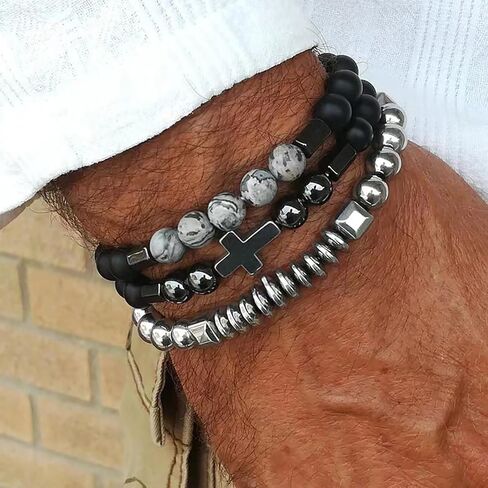Cross Bracelet for Men Mens Cross Bracelet Mens Beaded Bracelets Men's Bracelets Faith Religious Easter Catholic Christian God Jesus Communion Baptism Jewelry Gift in Saudi Arabia
