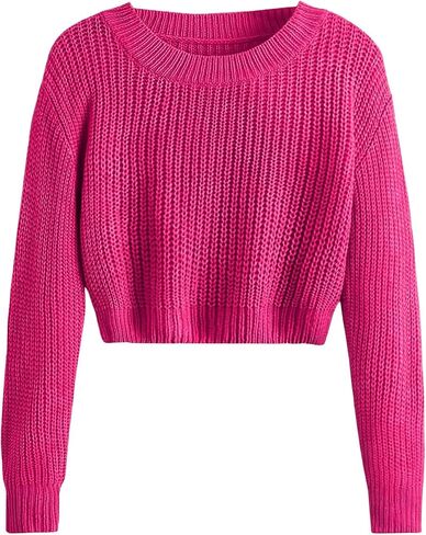 GORGLITTER Girl's Crewneck Long Sleeve Pullover Jumper Drop Shoulder Sweater in Saudi Arabia
