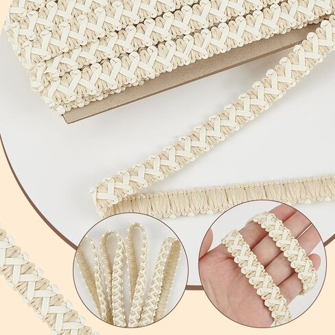 NBEADS 15Yards Faux Leather Braid Trims, White Herringbone Woven Braid Trim Flat Braid Strap Trim Lace Ribbon for Home Decor DIY Sewing Craft, 1/2 inch Wide in Saudi Arabia