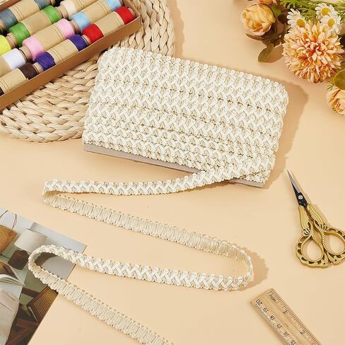 NBEADS 15Yards Faux Leather Braid Trims, White Herringbone Woven Braid Trim Flat Braid Strap Trim Lace Ribbon for Home Decor DIY Sewing Craft, 1/2 inch Wide in Saudi Arabia