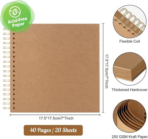 AIOR Scrapbook 8x8 Inch DIY Scrapbook Album 40 Pages Hardcover Thick Kraft Paper Blank Scrapbook, Spiral Scrapbook Photo Albums for Couple Baby Anniversary Wedding Family Gifts in Kuwait