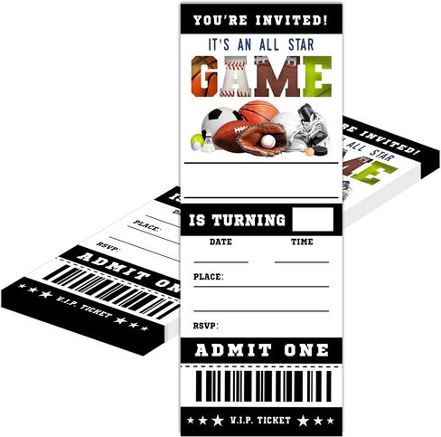 Sports Birthday Cards-20 Basketball Baseball Football Tennis Ticket Invite Cards-It's An All Star Birthday Invitation with Envelopes for Teens kids Adults-Party Favor & Supplies (3×8 inch)-A15 in Saudi Arabia