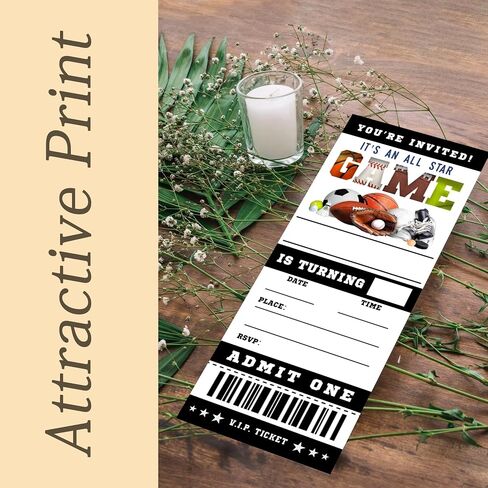 Sports Birthday Cards-20 Basketball Baseball Football Tennis Ticket Invite Cards-It's An All Star Birthday Invitation with Envelopes for Teens kids Adults-Party Favor & Supplies (3×8 inch)-A15 in Saudi Arabia