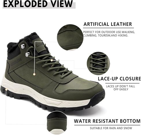 Men's Winter Slip Resistant Snow Boots Warm Fur Lined Cold Shoes Lightweight Slip Resistant Winter Boots Leather Casual Outdoor Work Ankle Sneakers in Saudi Arabia