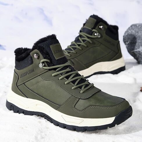Men's Winter Slip Resistant Snow Boots Warm Fur Lined Cold Shoes Lightweight Slip Resistant Winter Boots Leather Casual Outdoor Work Ankle Sneakers in Saudi Arabia