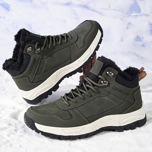 Men's Winter Slip Resistant Snow Boots Warm Fur Lined Cold Shoes Lightweight Slip Resistant Winter Boots Leather Casual Outdoor Work Ankle Sneakers in Saudi Arabia