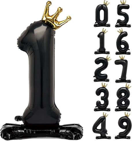 Standing Black Number 1 Balloon with Crown For Kids 1st Birthday Party Decoration, 40 Inch Number 1 Balloon in Kuwait