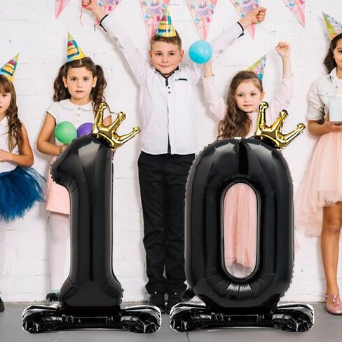 Standing Black Number 1 Balloon with Crown For Kids 1st Birthday Party Decoration, 40 Inch Number 1 Balloon in Kuwait