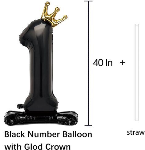 Standing Black Number 1 Balloon with Crown For Kids 1st Birthday Party Decoration, 40 Inch Number 1 Balloon in Kuwait