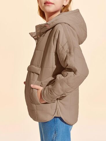 Haloumoning Girls Winter Quilted Hoodies Kids Pullover Hooded Sweatshirts with Pockets 5-14 Years in Saudi Arabia