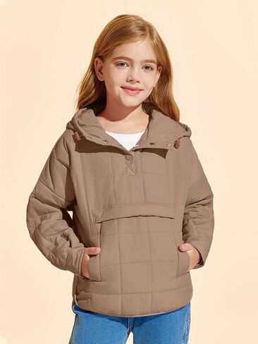 Haloumoning Girls Winter Quilted Hoodies Kids Pullover Hooded Sweatshirts with Pockets 5-14 Years in Saudi Arabia