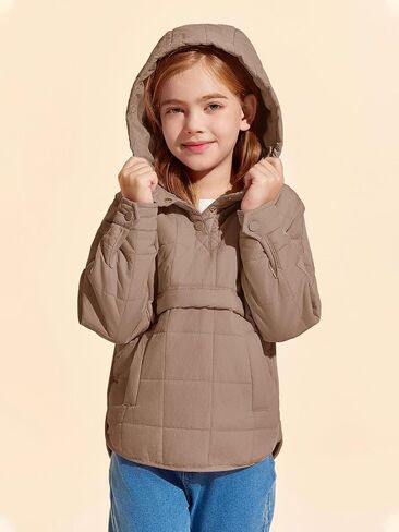 Haloumoning Girls Winter Quilted Hoodies Kids Pullover Hooded Sweatshirts with Pockets 5-14 Years in Saudi Arabia