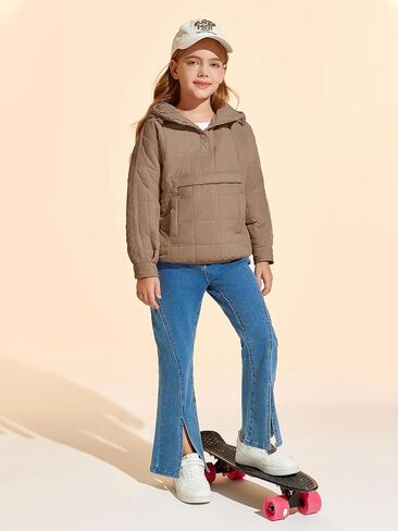 Haloumoning Girls Winter Quilted Hoodies Kids Pullover Hooded Sweatshirts with Pockets 5-14 Years in Saudi Arabia