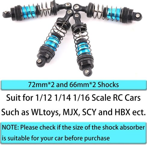 66mm Shocks Oil Shock Absorber RC Shock Absorber Damper Set for 1/12 1/14 1/16 Scale RC Cars WLtoys 144001, 124019, 124018, MJX, SCY and HBX - 4Pcs 66mm Shocks (Black Red) in Kuwait