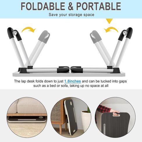 Foldable Lap Desk for Laptop, 23.62Inch Laptop Lap Desk with Computer & Phone Stands, Ergonomic Laptop Stand, Portable Laptop Tray for Working, Studying, Writing, Black Sponge Leg with Drawer in Saudi Arabia
