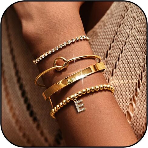 choice of all Gold Bangle Bracelets for Women Gold Beaded Bracelets With Letter Tennis Beaded Knot Cuff Bracelet for Women Non Tarinish in Saudi Arabia