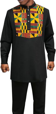 بدلة أفريقية للرجال Dashiki Kente قميص سروال 2 قطعة مجموعة ملابس ملابس ملابس الزفاف النيجيرية in Kuwait