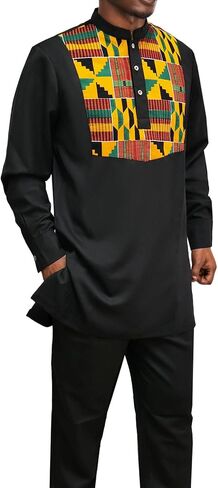 بدلة أفريقية للرجال Dashiki Kente قميص سروال 2 قطعة مجموعة ملابس ملابس ملابس الزفاف النيجيرية in Kuwait
