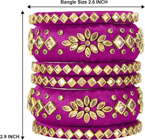 Aheli مطابقة الأزهار Kundan الحرير الخيط تشودا تشورا مجموعة مجوهرات الأزياء الهندية التقليدية الزفاف للنساء الفتيات (الحجم - 2.6) in Kuwait