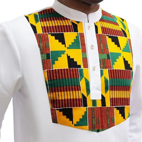 بدلة أفريقية للرجال Dashiki Kente قميص سروال 2 قطعة مجموعة ملابس ملابس ملابس الزفاف النيجيرية in Kuwait