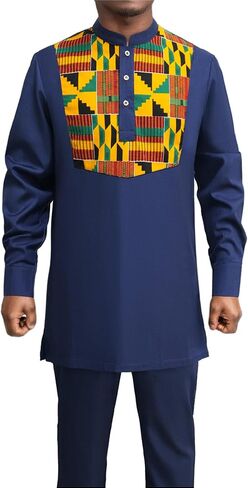 بدلة أفريقية للرجال Dashiki Kente قميص سروال 2 قطعة مجموعة ملابس ملابس ملابس الزفاف النيجيرية in Kuwait