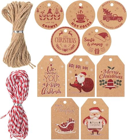 Mr. Pen- Christmas Gift Tags, 100 pcs, with Hemp Rope, 10 Designs, Kraft Paper Tags, Gift Tags with String, Brown Tags, Christmas Tags for Gifts, Blank Gift Tags, Gift Bag Tags for Gift Bags, Gift Tag in Kuwait