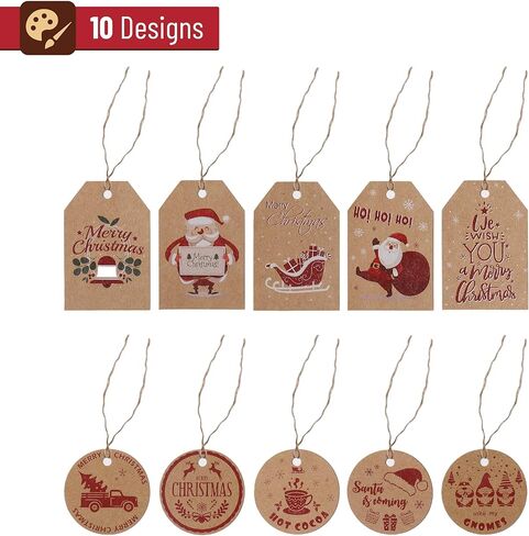 Mr. Pen- Christmas Gift Tags, 100 pcs, with Hemp Rope, 10 Designs, Kraft Paper Tags, Gift Tags with String, Brown Tags, Christmas Tags for Gifts, Blank Gift Tags, Gift Bag Tags for Gift Bags, Gift Tag in Kuwait