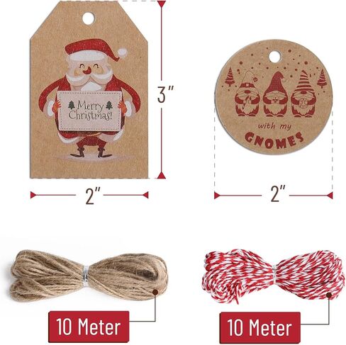Mr. Pen- Christmas Gift Tags, 100 pcs, with Hemp Rope, 10 Designs, Kraft Paper Tags, Gift Tags with String, Brown Tags, Christmas Tags for Gifts, Blank Gift Tags, Gift Bag Tags for Gift Bags, Gift Tag in Kuwait