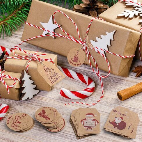 Mr. Pen- Christmas Gift Tags, 100 pcs, with Hemp Rope, 10 Designs, Kraft Paper Tags, Gift Tags with String, Brown Tags, Christmas Tags for Gifts, Blank Gift Tags, Gift Bag Tags for Gift Bags, Gift Tag in Kuwait