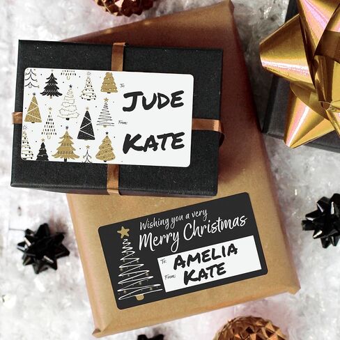Black and Gold Christmas Gift Tags, 75 Gift Wrap Tags, Peel and Stick Christmas Gift Tags in Saudi Arabia