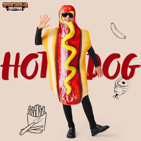 أزياء Spooktacular Creations Hot Dogs للأطفال، زي طعام للجنسين للأطفال والمراهقين وحفلات الهالوين التنكرية in Saudi Arabia