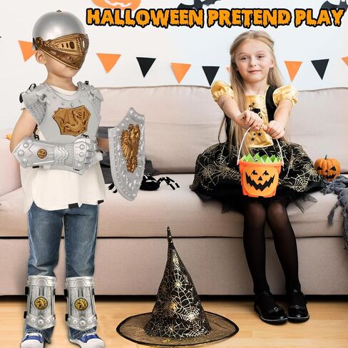 Kids Medieval Knight Armor for Boys, Royal Knight Costume Cosplay Suit of Armor with Helmet, Chest Piece, Cape, Sword and Shield, Pretend Role Play Plastic Boy Toys Halloween Costumes Dress Up Playset in Saudi Arabia