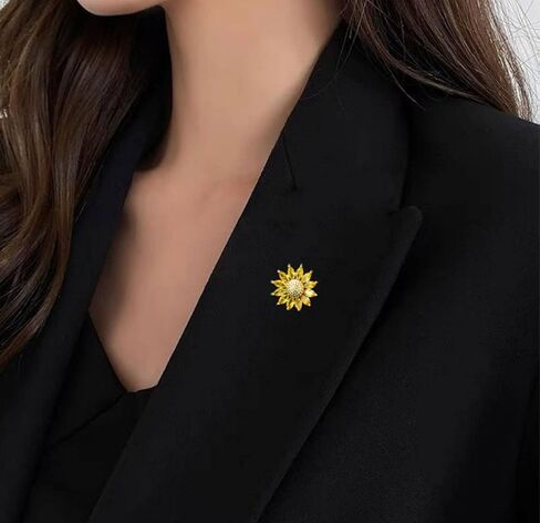 Sunflower Brooch Pin Yellow Crystal Flower Petal Lapel Brooches for Women Girls Fashion Jewelry Gift in Kuwait