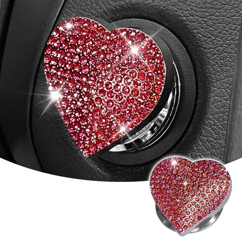 Car Push Start Button Cover Bling Heart Shape Engine Start Button Cover, Diamond Ring Push Start Button Cover Sticker for Women Girls, Rhinestone Ignition Button Decal Crystal Decor (Pink) in Saudi Arabia