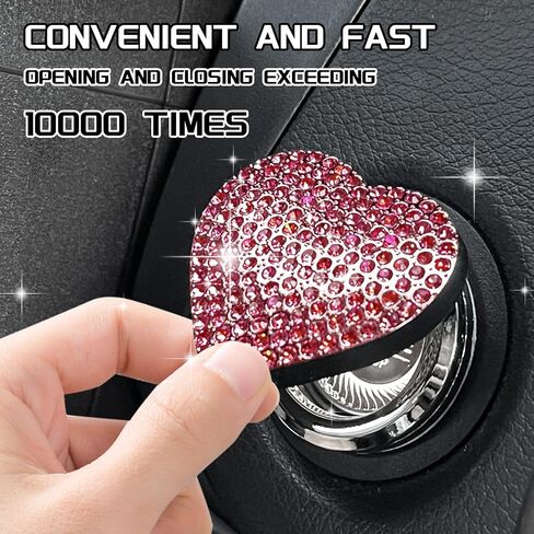 Car Push Start Button Cover Bling Heart Shape Engine Start Button Cover, Diamond Ring Push Start Button Cover Sticker for Women Girls, Rhinestone Ignition Button Decal Crystal Decor (Pink) in Saudi Arabia