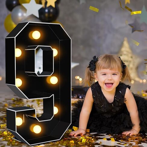 Ganeen 2.3 قدم سرادق أسود LED تضيء أرقام سرادق LED عملاقة لديكورات أعياد الميلاد وخلفية استحمام الطفل وديكور أرقام DIY وأضواء لوحة إسفنجية مسبقة القطع لوازم الذكرى السنوية (رقم 5) in Kuwait