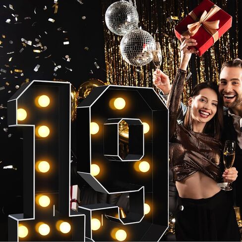 Ganeen 2.3 قدم سرادق أسود LED تضيء أرقام سرادق LED عملاقة لديكورات أعياد الميلاد وخلفية استحمام الطفل وديكور أرقام DIY وأضواء لوحة إسفنجية مسبقة القطع لوازم الذكرى السنوية (رقم 5) in Kuwait