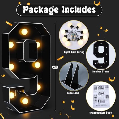 Ganeen 2.3 قدم سرادق أسود LED تضيء أرقام سرادق LED عملاقة لديكورات أعياد الميلاد وخلفية استحمام الطفل وديكور أرقام DIY وأضواء لوحة إسفنجية مسبقة القطع لوازم الذكرى السنوية (رقم 5) in Kuwait