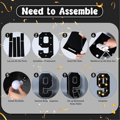Ganeen 2.3 قدم سرادق أسود LED تضيء أرقام سرادق LED عملاقة لديكورات أعياد الميلاد وخلفية استحمام الطفل وديكور أرقام DIY وأضواء لوحة إسفنجية مسبقة القطع لوازم الذكرى السنوية (رقم 5) in Kuwait