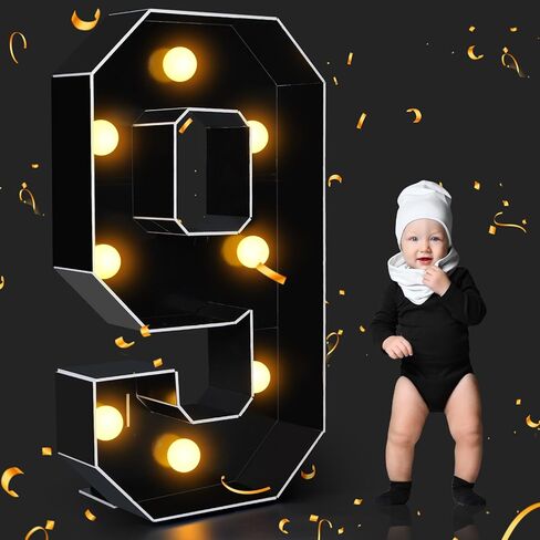 Ganeen 2.3 قدم سرادق أسود LED تضيء أرقام سرادق LED عملاقة لديكورات أعياد الميلاد وخلفية استحمام الطفل وديكور أرقام DIY وأضواء لوحة إسفنجية مسبقة القطع لوازم الذكرى السنوية (رقم 5) in Kuwait