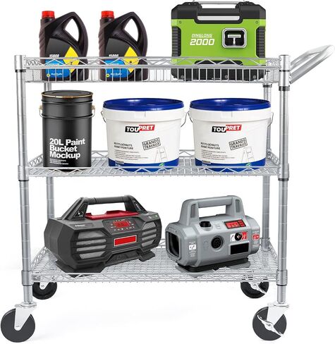 WDT 1350Lbs Capacity Heavy Duty Rolling Utility Cart, Large 3 Tier Rolling Carts with Wheels 24" Dx45 Wx39 H, NSF Commercial Grade Roll Metal Cart, Trolley Serving Cart for Garage, Kitchen, Warehouse in Saudi Arabia