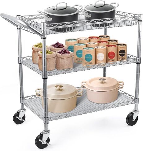 WDT 1350Lbs Capacity Heavy Duty Rolling Utility Cart, Large 3 Tier Rolling Carts with Wheels 24" Dx45 Wx39 H, NSF Commercial Grade Roll Metal Cart, Trolley Serving Cart for Garage, Kitchen, Warehouse in Saudi Arabia